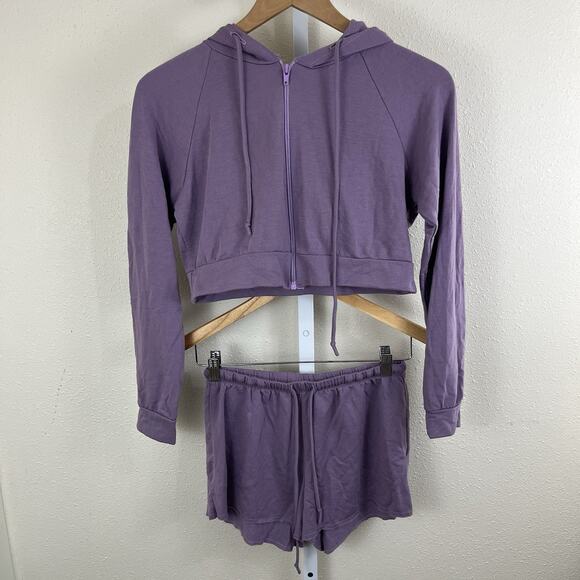 InLUV Crop Zip Hoodie Short Matching Set Womens S Small Purple - Picture 1 of 8
